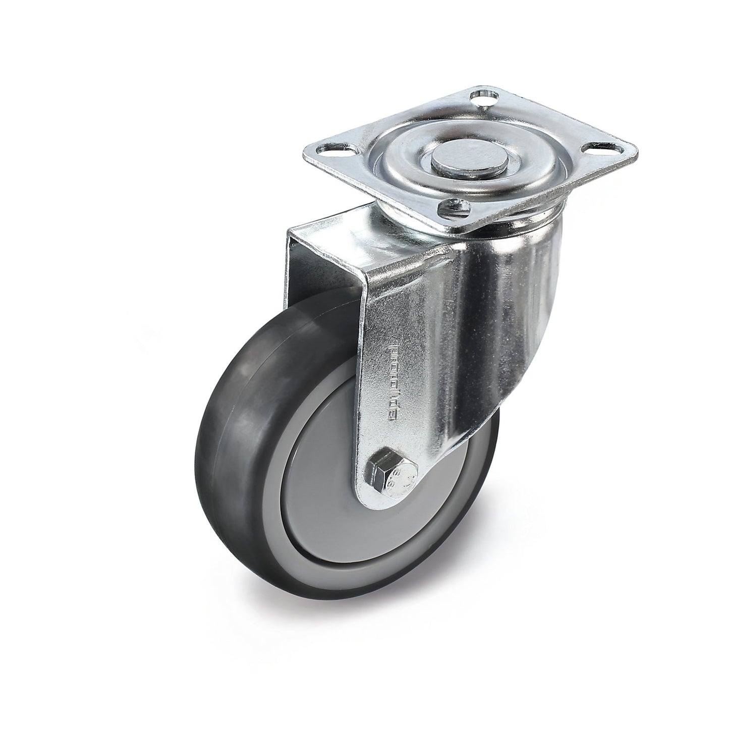 Rubber tyre, thermoplastic, with mounting plate, wheel Ø x width 125 x 32 mm, swivel castor.