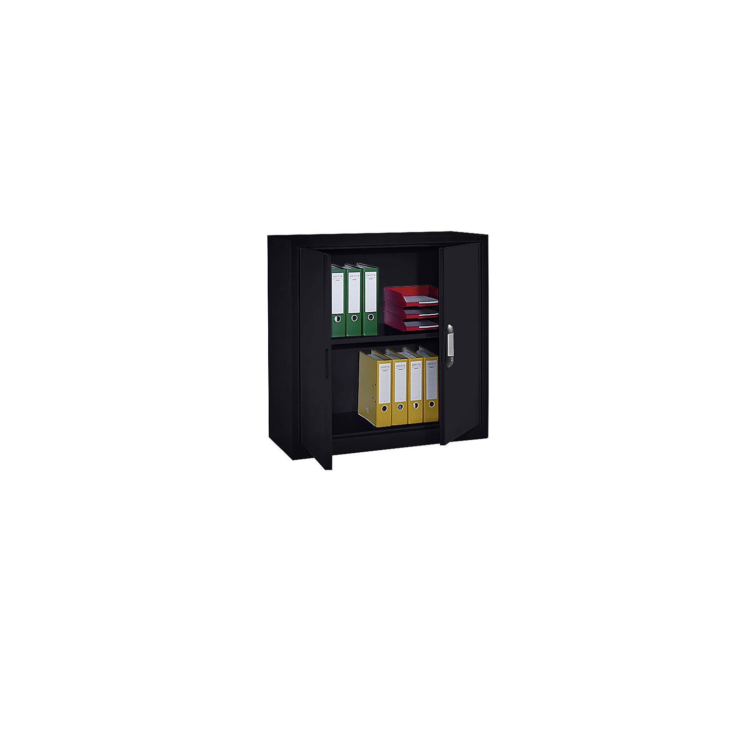 Steel cupboard with hinged doors, HxWxD 1000 x 1000 x 420 mm, black grey.