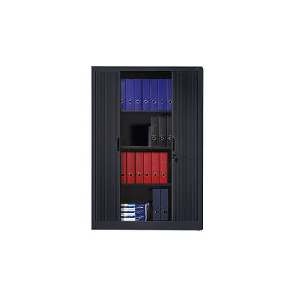 Roller shutter cupboard with horizontal shutter, HxWxD 1980 x 1000 x 420 mm, 4 shelves, 5 file heights, black grey.