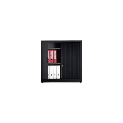 Roller shutter cupboard with horizontal shutter, HxWxD 1030 x 1000 x 420 mm, 2 shelves, 2.5 file heights, black grey.