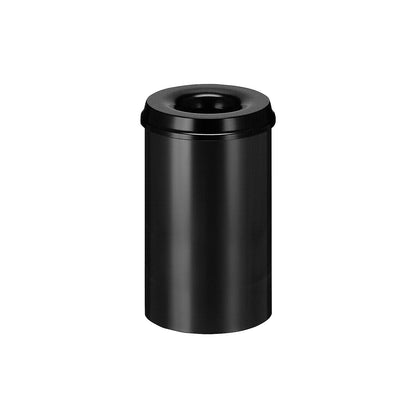 Safety waste paper bin, steel, self-extinguishing, capacity 20 l, HxØ 426 x 260 mm, body black / extinguishing lid black.