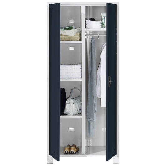Bremen multi-purpose/cloakroom locker, centre partition, clothes rail, light grey / charcoal, width 800 mm.