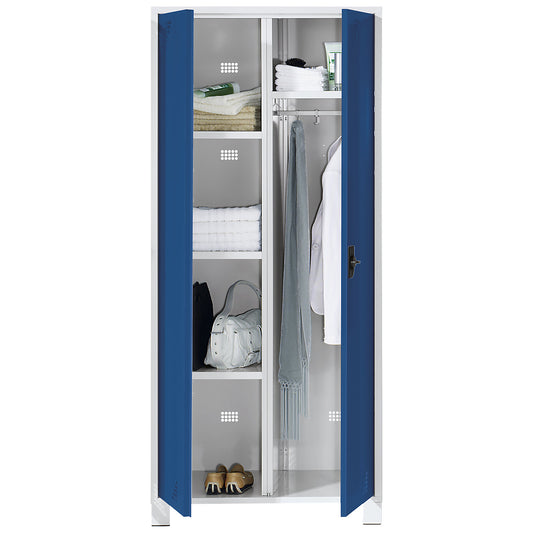 Bremen multi-purpose/cloakroom locker, centre partition, clothes rail, light grey / brilliant blue, width 800 mm.