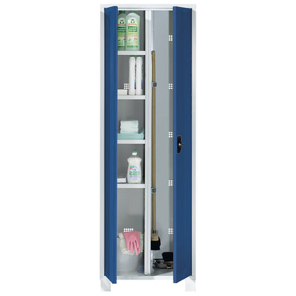 Bremen multi-purpose/cloakroom locker, centre partition, clamp, light grey / brilliant blue, width 800 mm.