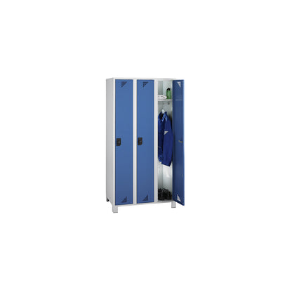 Bremen locker, 3 compartments, light grey / brilliant blue, width 900 mm.