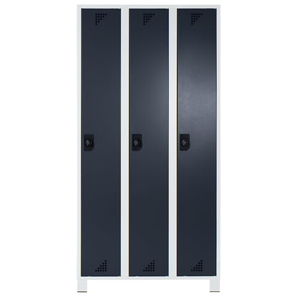 Bremen locker, 3 compartments, light grey / charcoal, width 1200 mm.