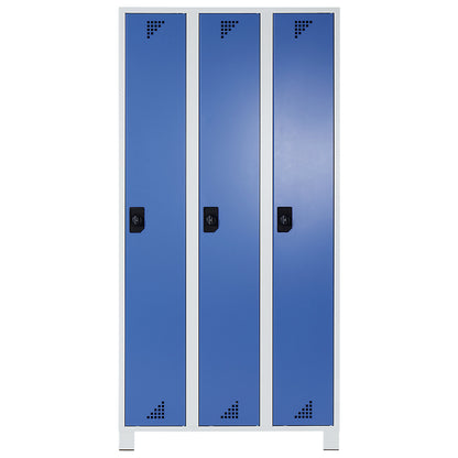 Bremen locker, 3 compartments, light grey / brilliant blue, width 1200 mm.