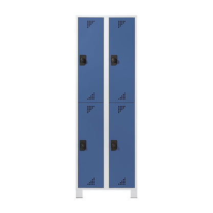 Bremen double deck clothes locker, 2 compartments, light grey / brilliant blue, width 600 mm, 4 compartments.