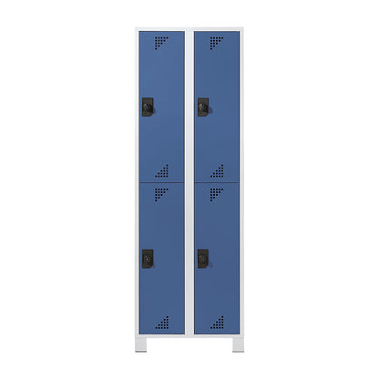 Bremen double deck clothes locker, 2 compartments, light grey / brilliant blue, width 800 mm, 4 compartments.