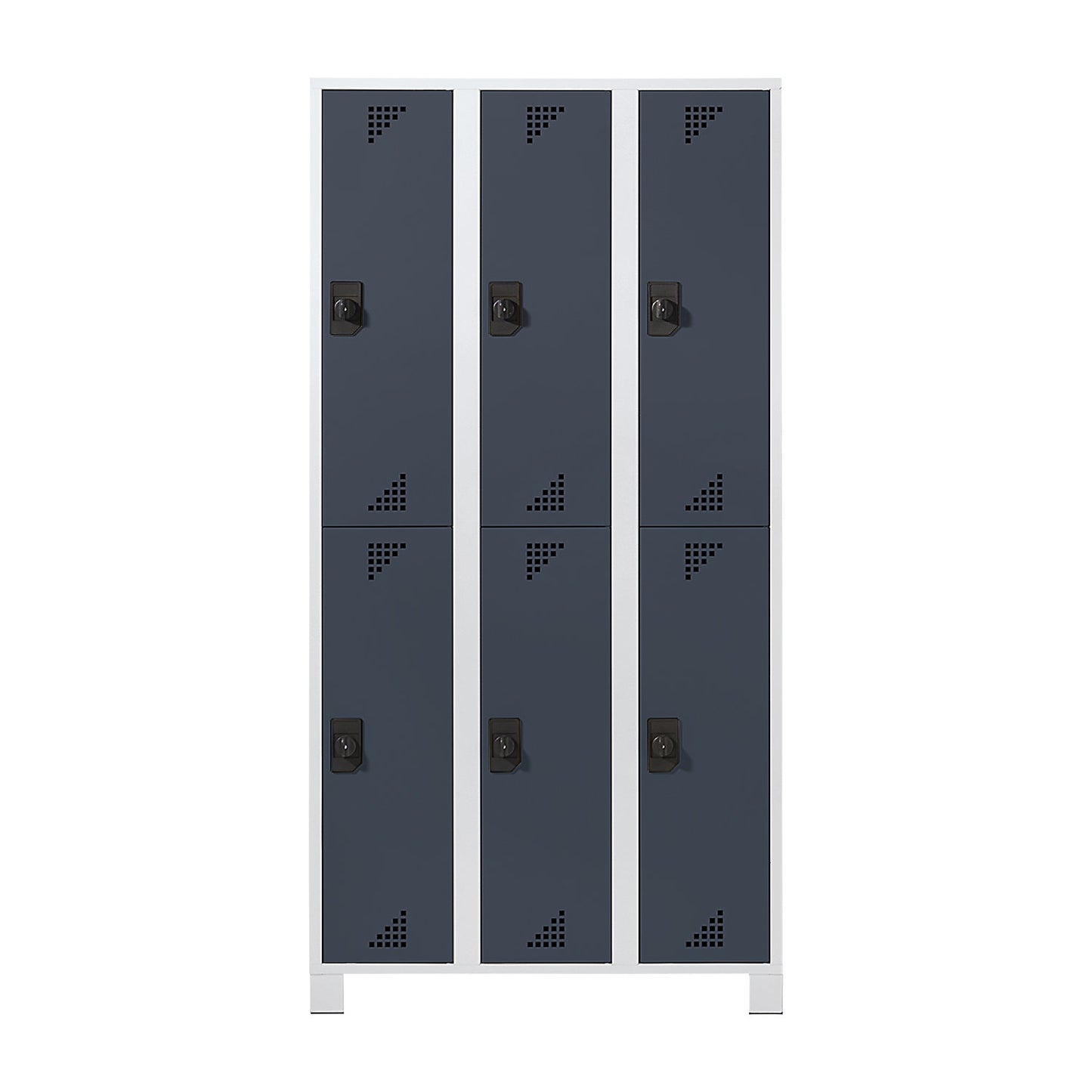 Bremen double deck clothes locker, 3 compartments, light grey / charcoal, width 1200 mm, 6 compartments.