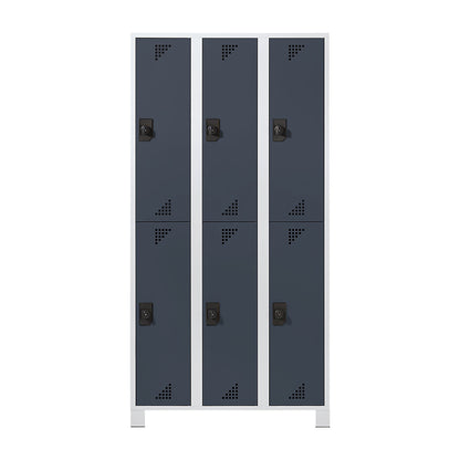 Bremen double deck clothes locker, 3 compartments, light grey / charcoal, width 1200 mm, 6 compartments.