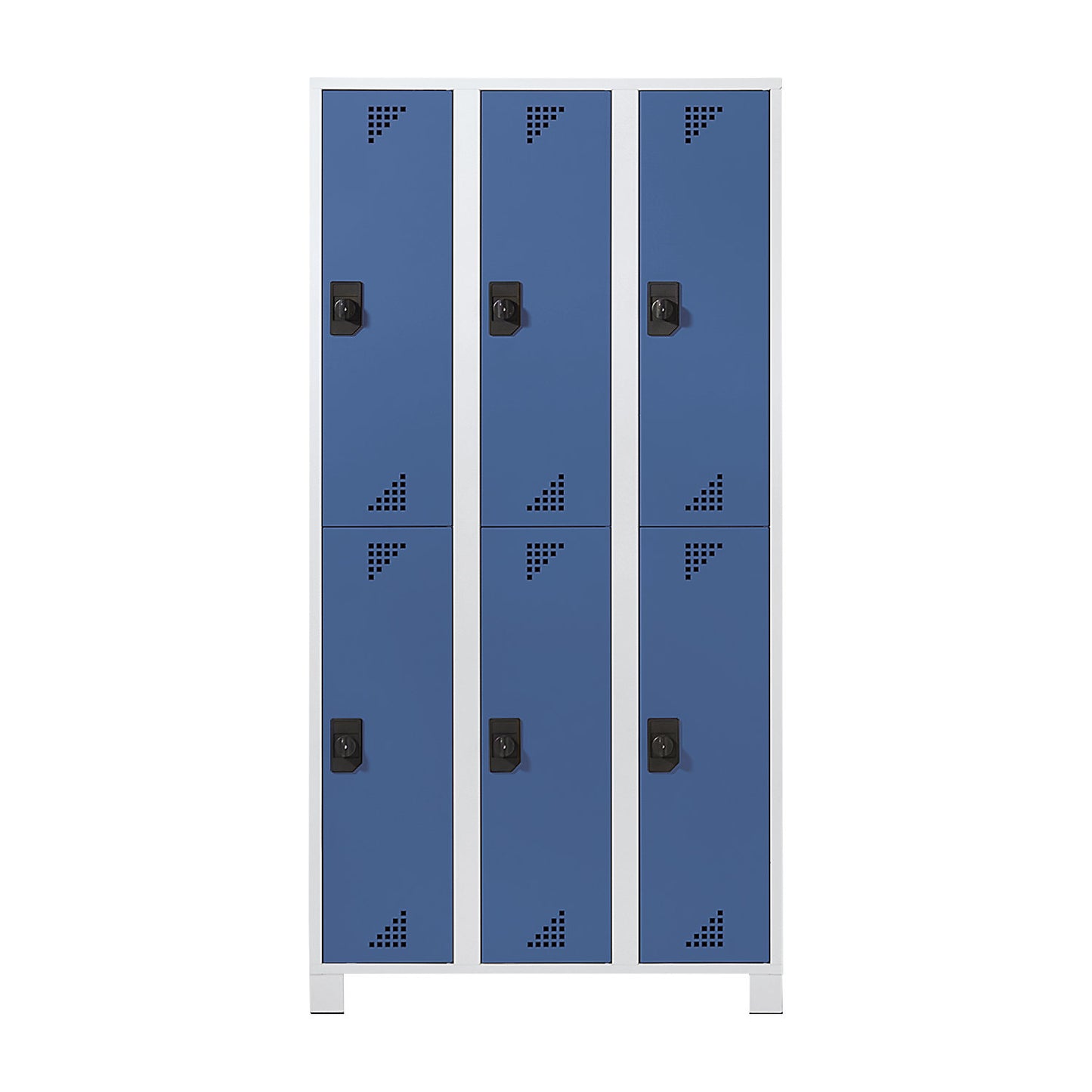 Bremen double deck clothes locker, 3 compartments, light grey / brilliant blue, width 1200 mm, 6 compartments.