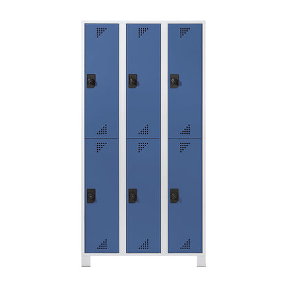Bremen double deck clothes locker, 3 compartments, light grey / brilliant blue, width 1200 mm, 6 compartments.
