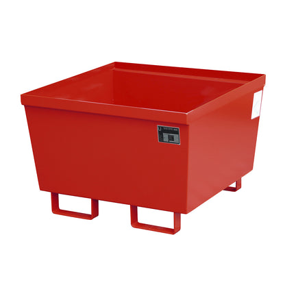 Steel sump tray with edge profiles, LxWxH 800 x 800 x 545 mm, without grate, red RAL 3000.
