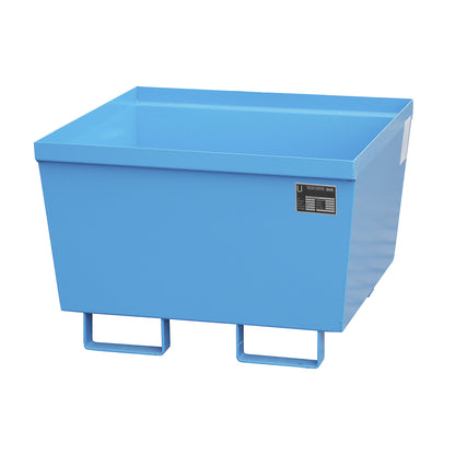 Steel sump tray with edge profiles, LxWxH 800 x 800 x 545 mm, without grate, blue RAL 5012.