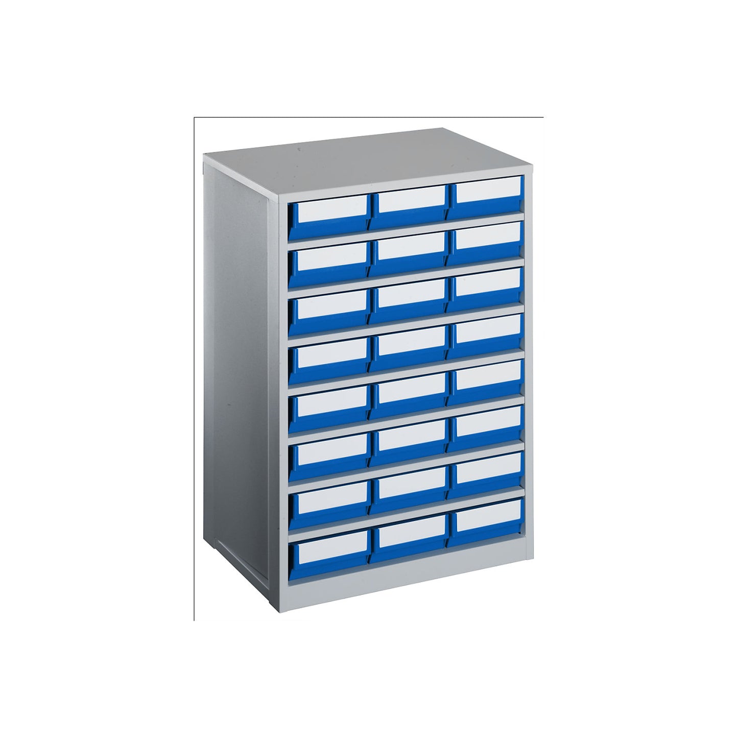 Drawer cabinet, max. housing load 240 kg, HxWxD 862 x 600 x 417 mm, 24 drawers, blue drawers.
