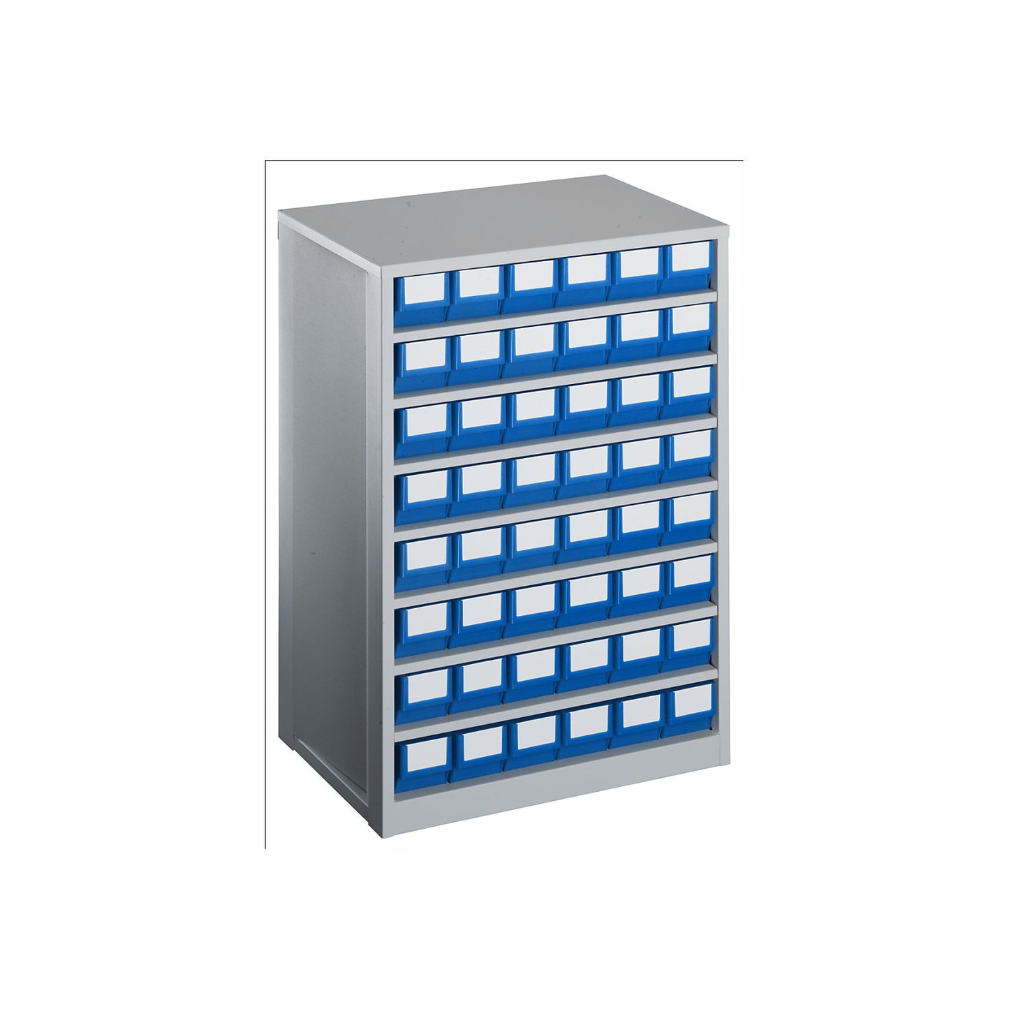 Drawer cabinet, max. housing load 240 kg, HxWxD 862 x 600 x 417 mm, 48 drawers, blue drawers.