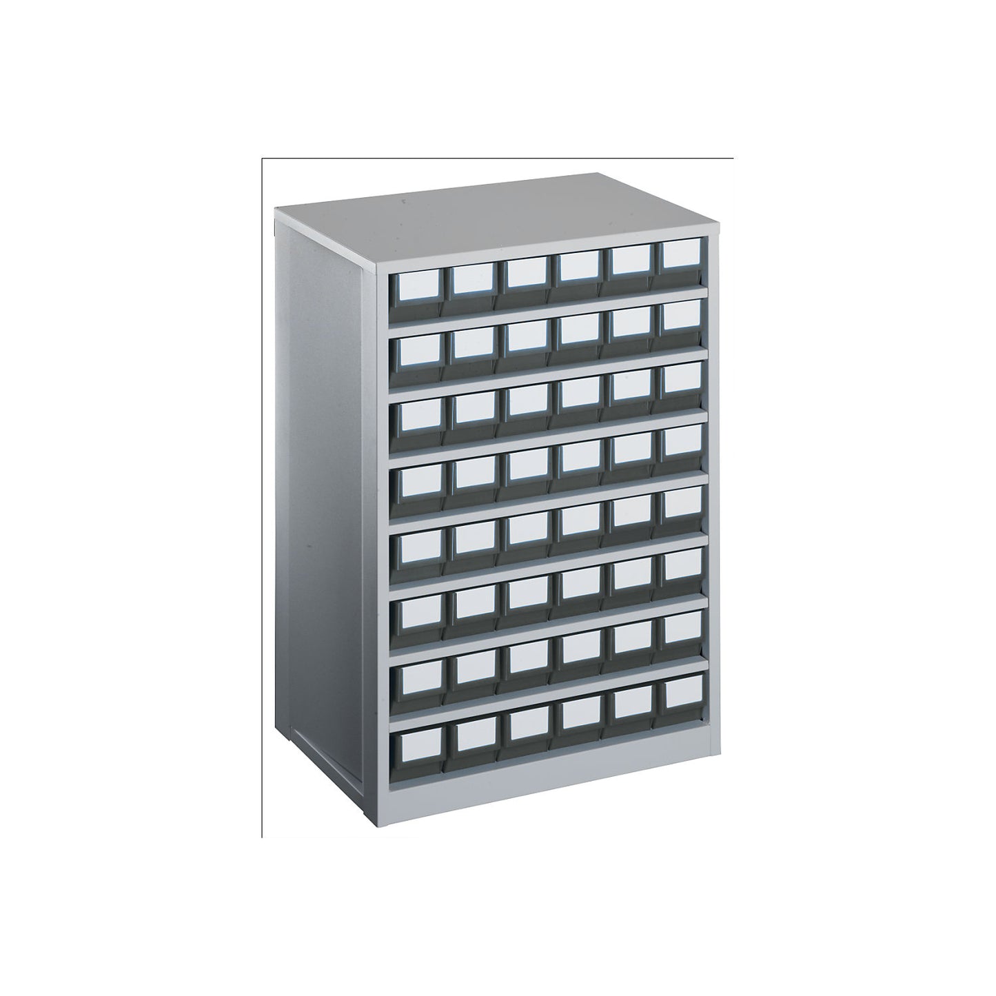 Drawer cabinet, max. housing load 240 kg, HxWxD 862 x 600 x 417 mm, 48 drawers, grey drawers.