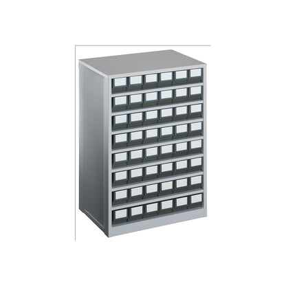Drawer cabinet, max. housing load 240 kg, HxWxD 862 x 600 x 417 mm, 48 drawers, grey drawers.
