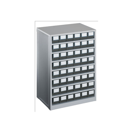 Drawer cabinet, max. housing load 240 kg, HxWxD 862 x 600 x 417 mm, 48 drawers, grey drawers.