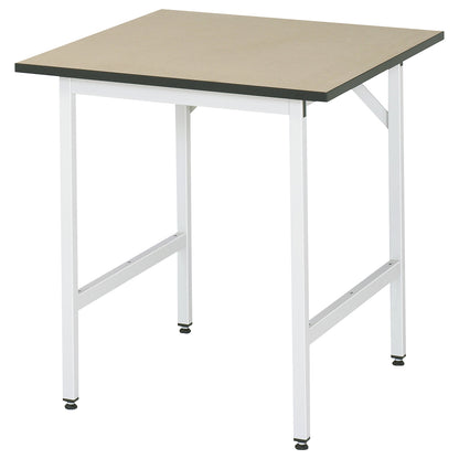 Work table, height adjustable, frame 30 x 30 mm, MDF panel, WxD 750 x 800 mm, light grey.