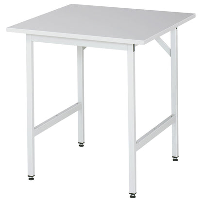 Work table, height adjustable, frame 30 x 30 mm, melamine coated panel, WxD 750 x 800 mm, light grey.