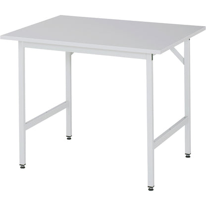 Work table, height adjustable, frame 30 x 30 mm, melamine coated panel, WxD 1000 x 800 mm, light grey.