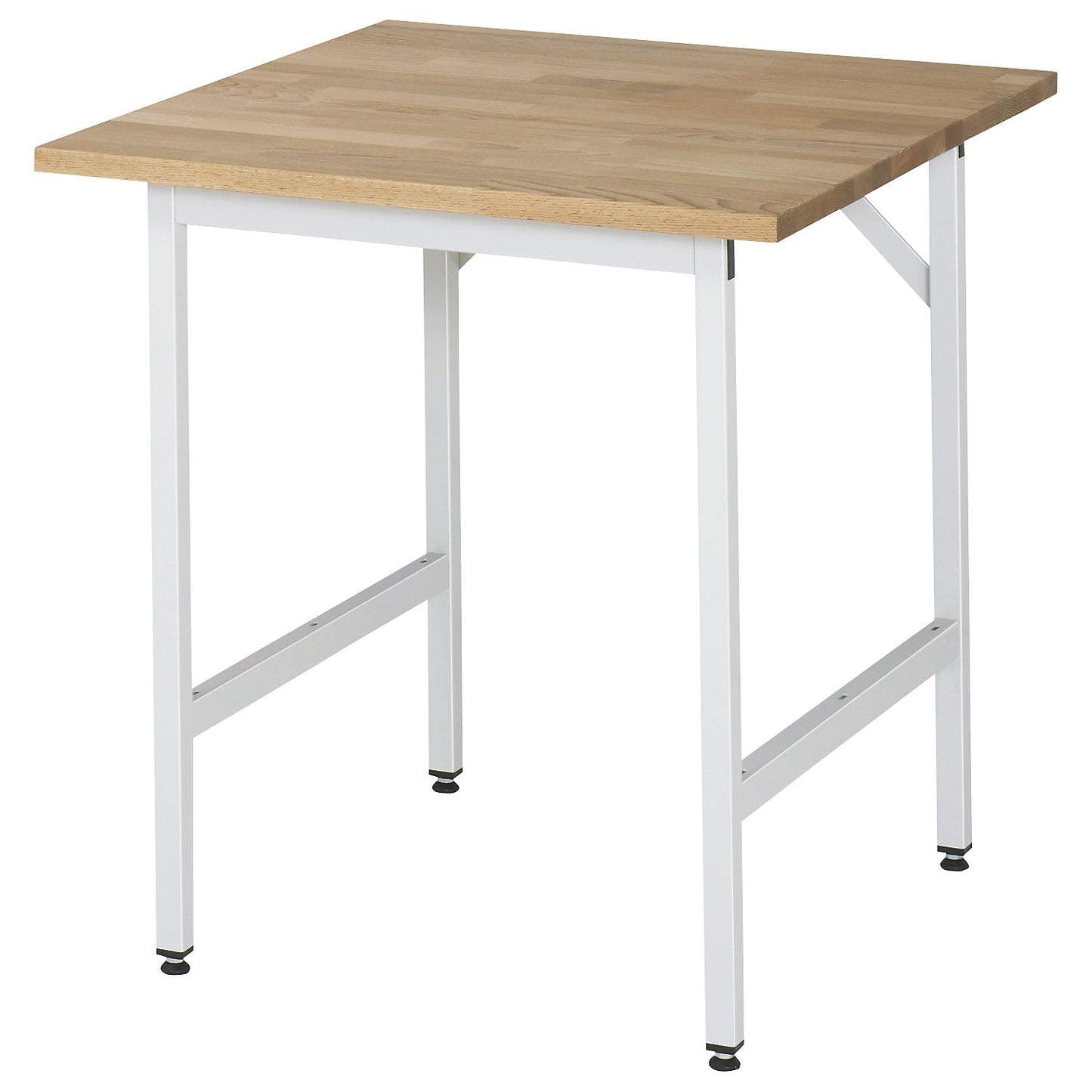 Work table, height adjustable, frame 30 x 30 mm, solid beech panel, WxD 750 x 800 mm, light grey.