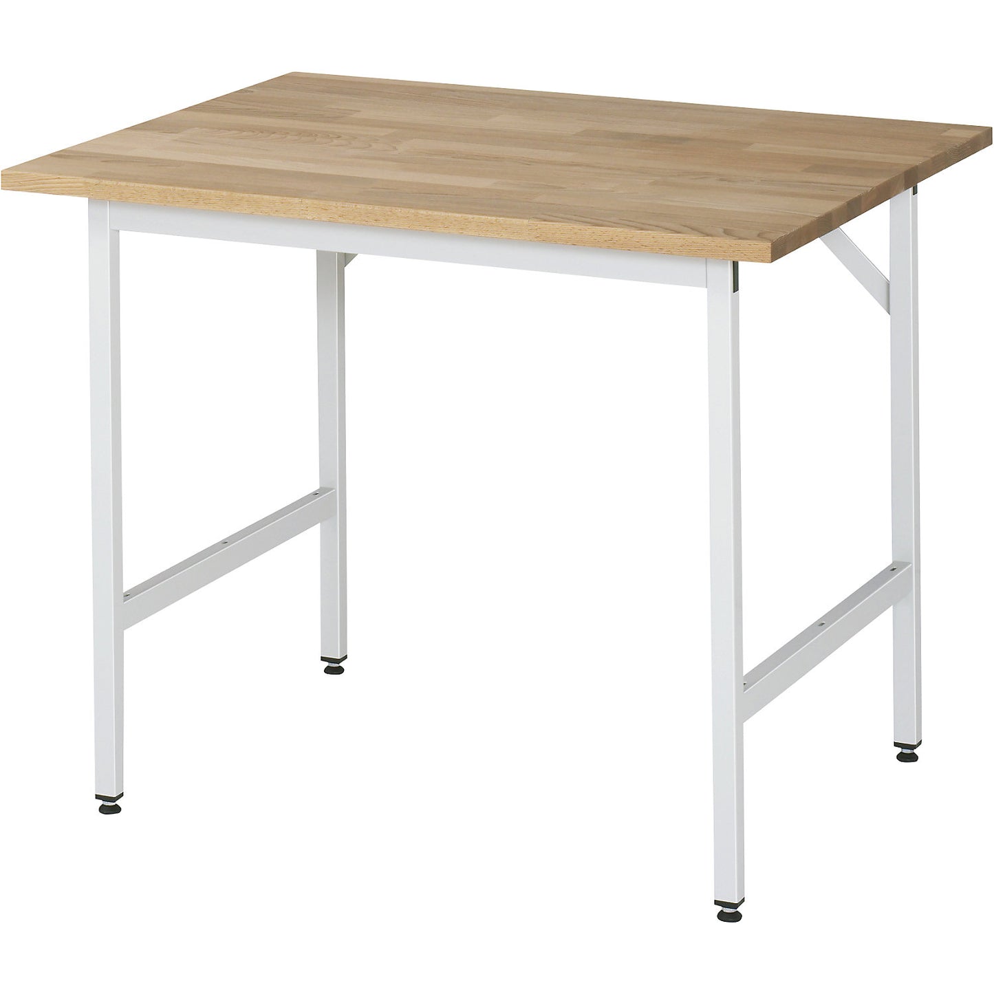 Work table, height adjustable, frame 30 x 30 mm, solid beech panel, WxD 1000 x 800 mm, light grey.
