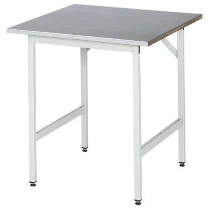 Work table, height adjustable, frame 30 x 30 mm, sheet steel panel, WxD 750 x 800 mm, light grey.