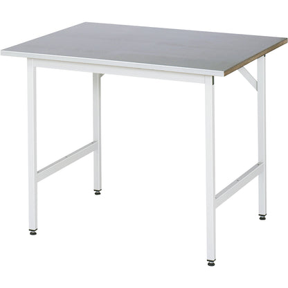 Work table, height adjustable, frame 30 x 30 mm, sheet steel panel, WxD 1000 x 800 mm, light grey.