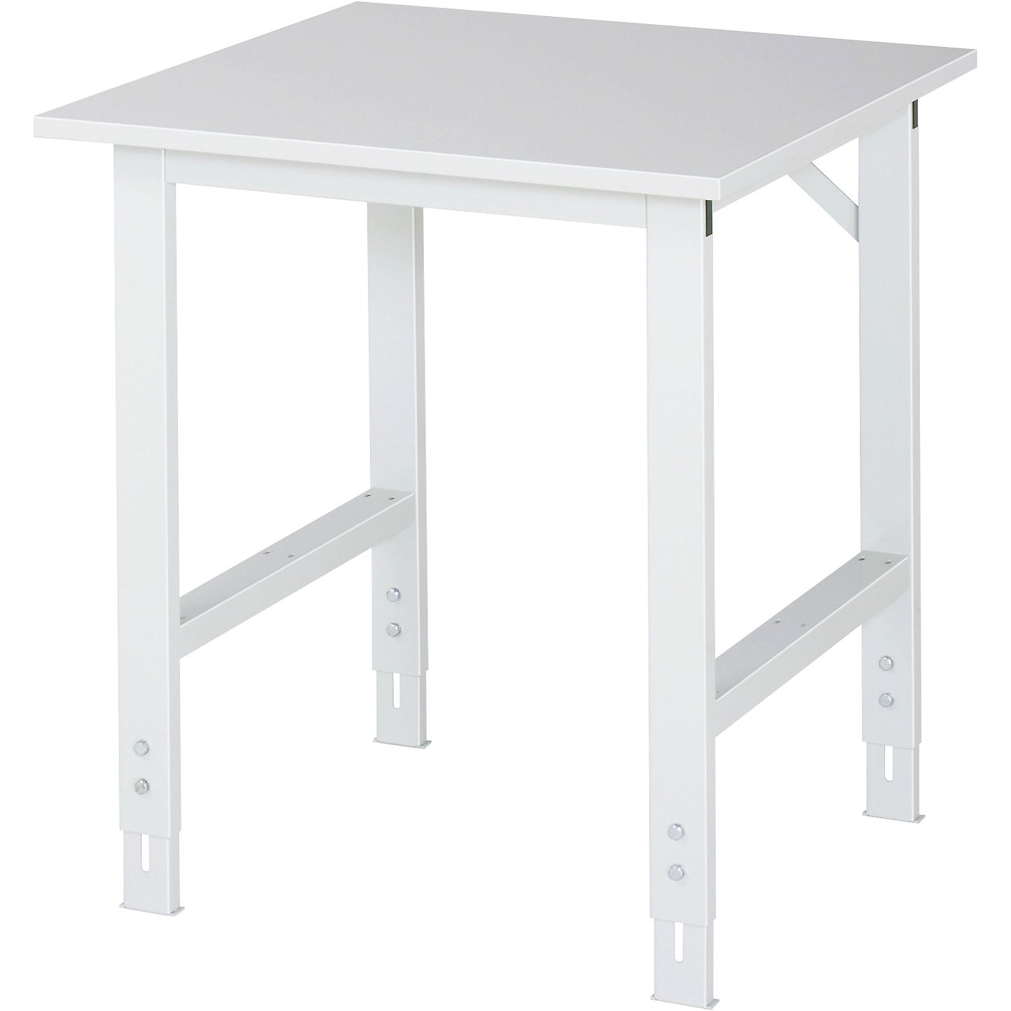 Work table, height adjustable, frame 60 x 30 mm, melamine coated panel, WxD 750 x 800 mm, light grey.