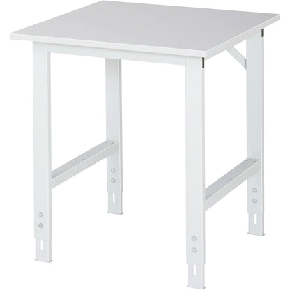 Work table, height adjustable, frame 60 x 30 mm, melamine coated panel, WxD 750 x 800 mm, light grey.
