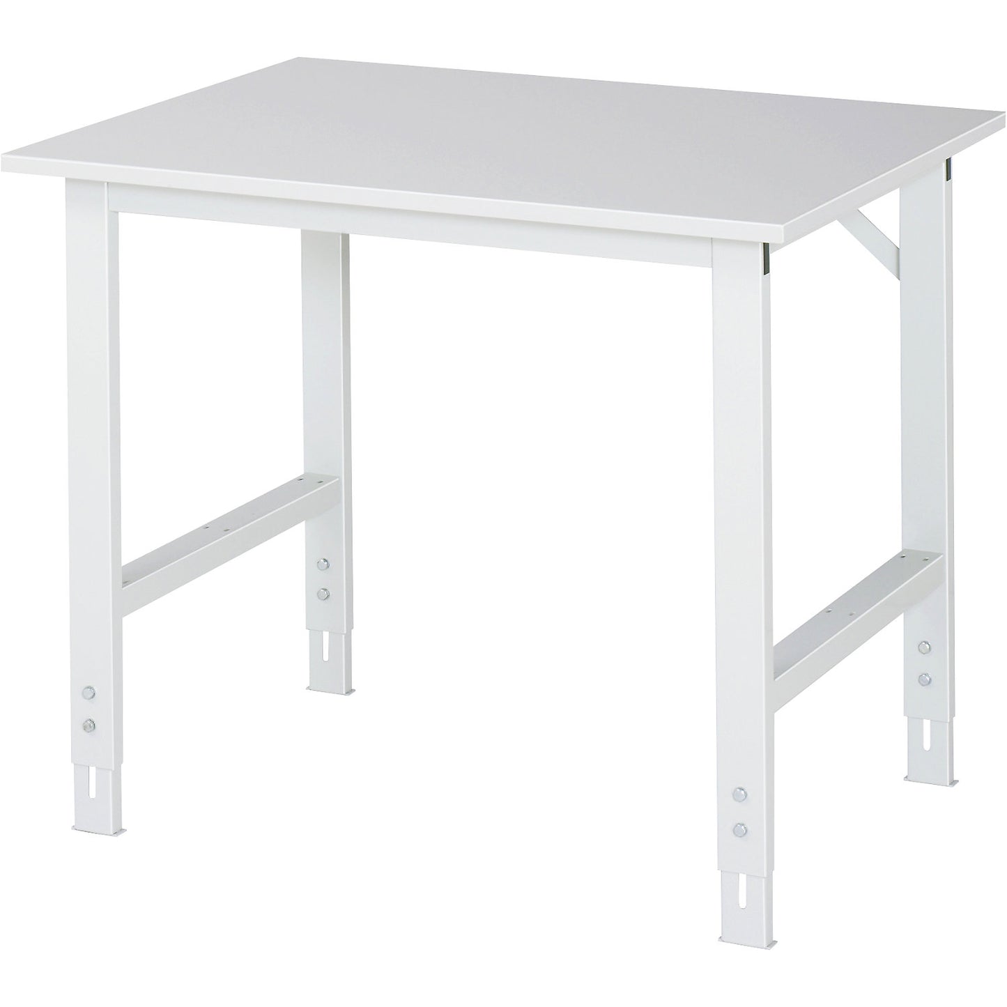 Work table, height adjustable, frame 60 x 30 mm, melamine coated panel, WxD 1000 x 800 mm, light grey.