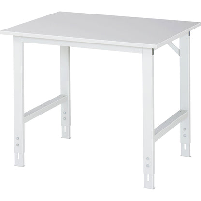 Work table, height adjustable, frame 60 x 30 mm, melamine coated panel, WxD 1000 x 800 mm, light grey.