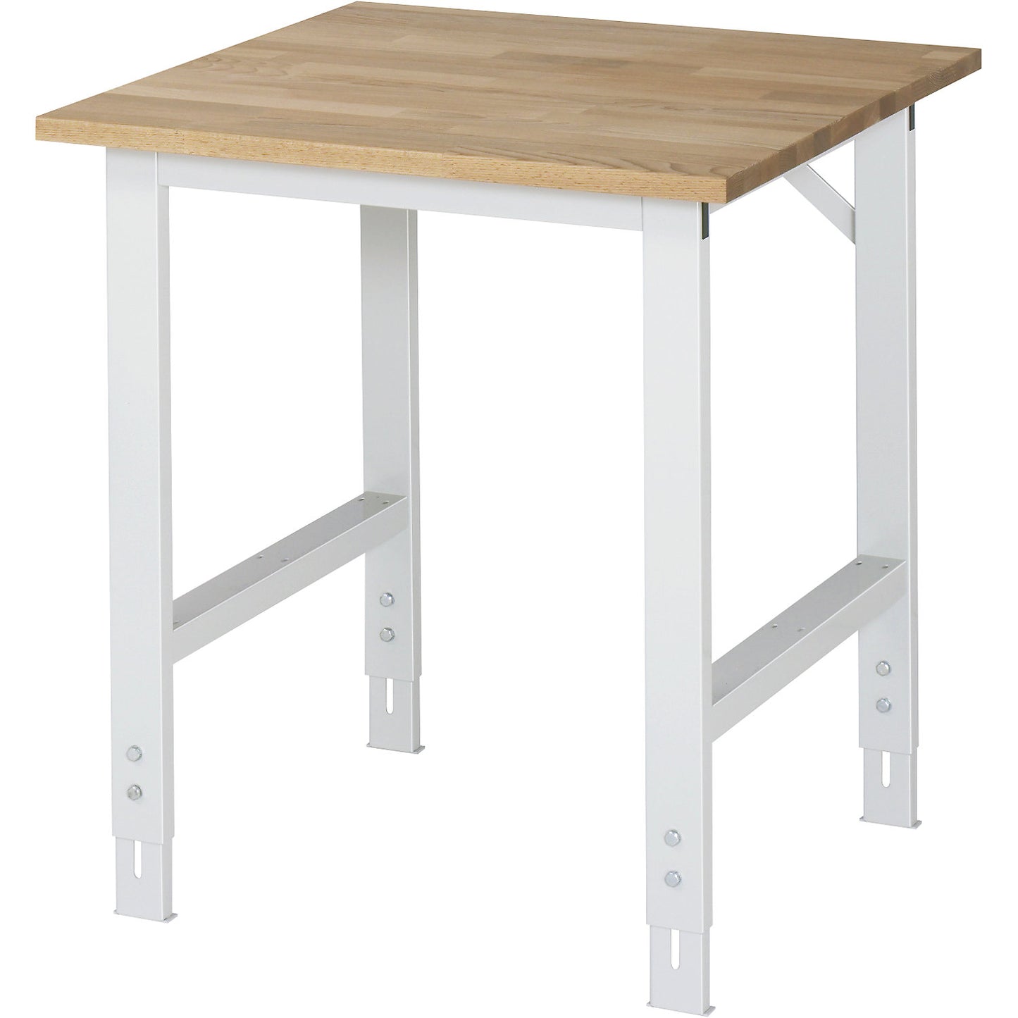 Work table, height adjustable, frame 60 x 30 mm, solid beech panel, WxD 750 x 800 mm, light grey.