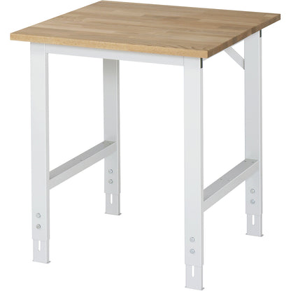 Work table, height adjustable, frame 60 x 30 mm, solid beech panel, WxD 750 x 800 mm, light grey.