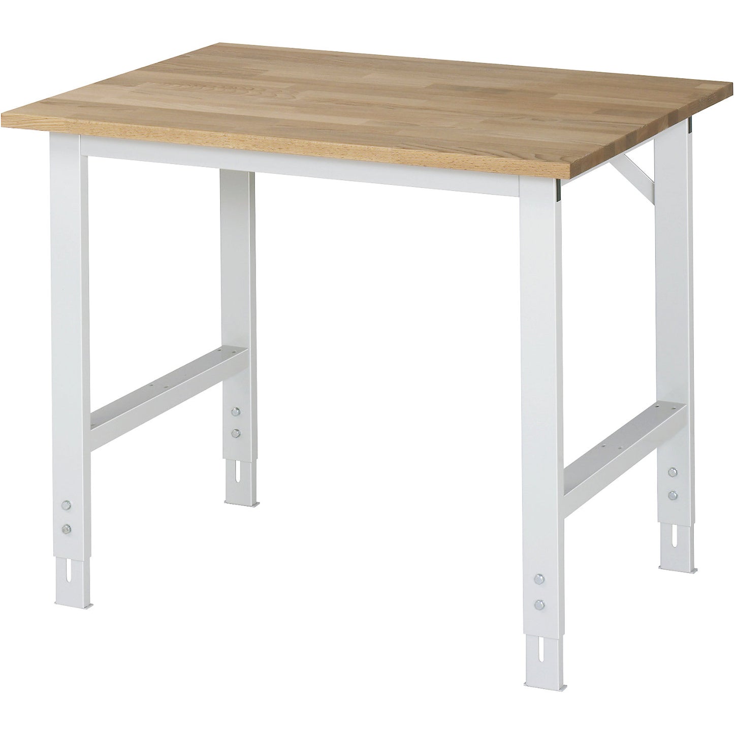 Work table, height adjustable, frame 60 x 30 mm, solid beech panel, WxD 1000 x 800 mm, light grey.