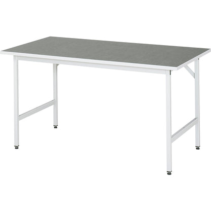 Work table, height adjustable, frame 30 x 30 mm, linoleum panel, WxD 1500 x 800 mm, light grey.
