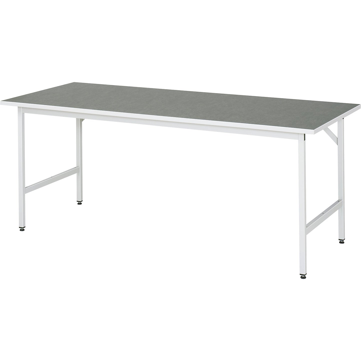Work table, height adjustable, frame 30 x 30 mm, linoleum panel, WxD 2000 x 800 mm, light grey.