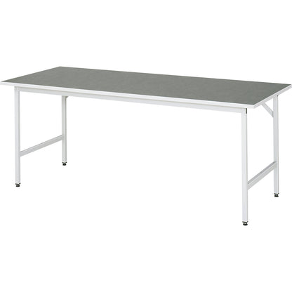 Work table, height adjustable, frame 30 x 30 mm, linoleum panel, WxD 2000 x 800 mm, light grey.