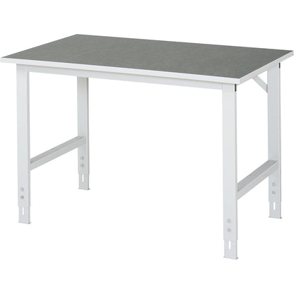 Work table, height adjustable, frame 60 x 30 mm, linoleum panel, WxD 1250 x 800 mm, light grey.