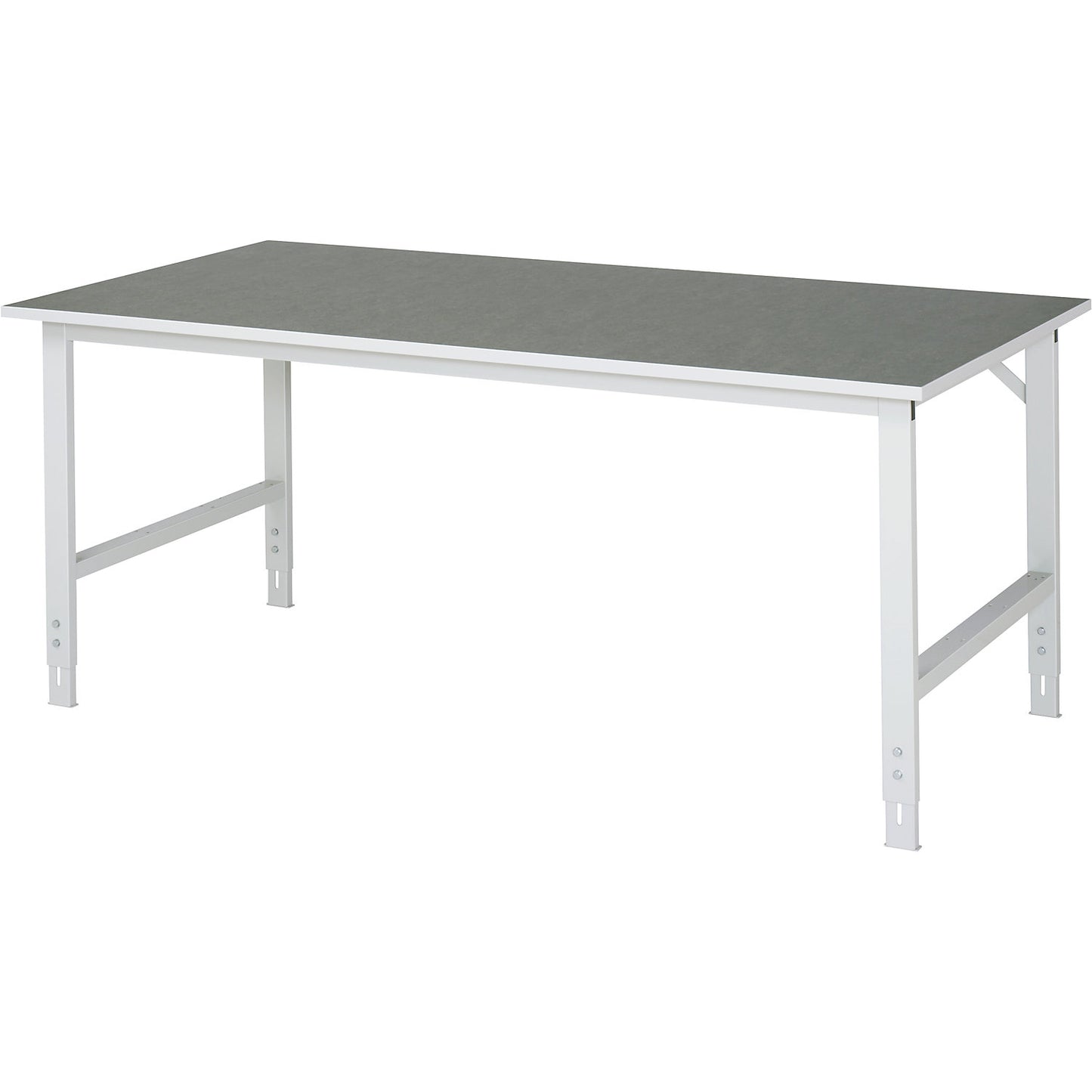 Work table, height adjustable, frame 60 x 30 mm, linoleum panel, WxD 2000 x 1000 mm, light grey.