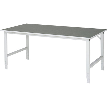 Work table, height adjustable, frame 60 x 30 mm, linoleum panel, WxD 2000 x 1000 mm, light grey.