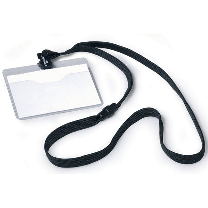 Name badge with fabric strap, with clasp, HxW 60 x 90 mm, black, pack of 40.