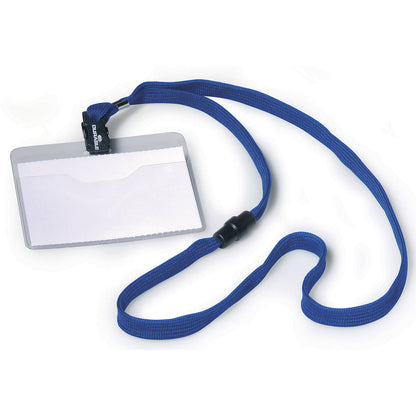 Name badge with fabric strap, with clasp, HxW 60 x 90 mm, dark blue, pack of 40.