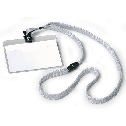 Name badge with fabric strap, with clasp, HxW 60 x 90 mm, grey, pack of 40.