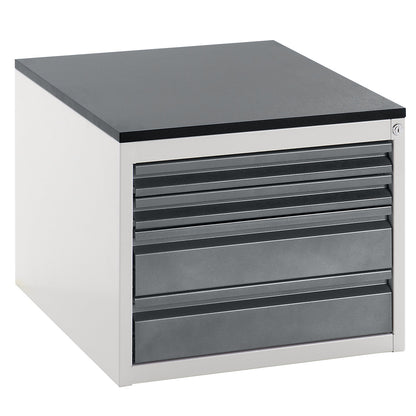 Drawer cupboard with telescopic guides, height 460 mm, drawers: 2 x 60, 2 x 120 mm, light grey / metallic charcoal, width 580 mm.