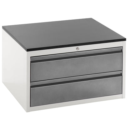 Drawer cupboard with telescopic guides, height 460 mm, 2 x 180 mm drawers, light grey / charcoal, width 770 mm.