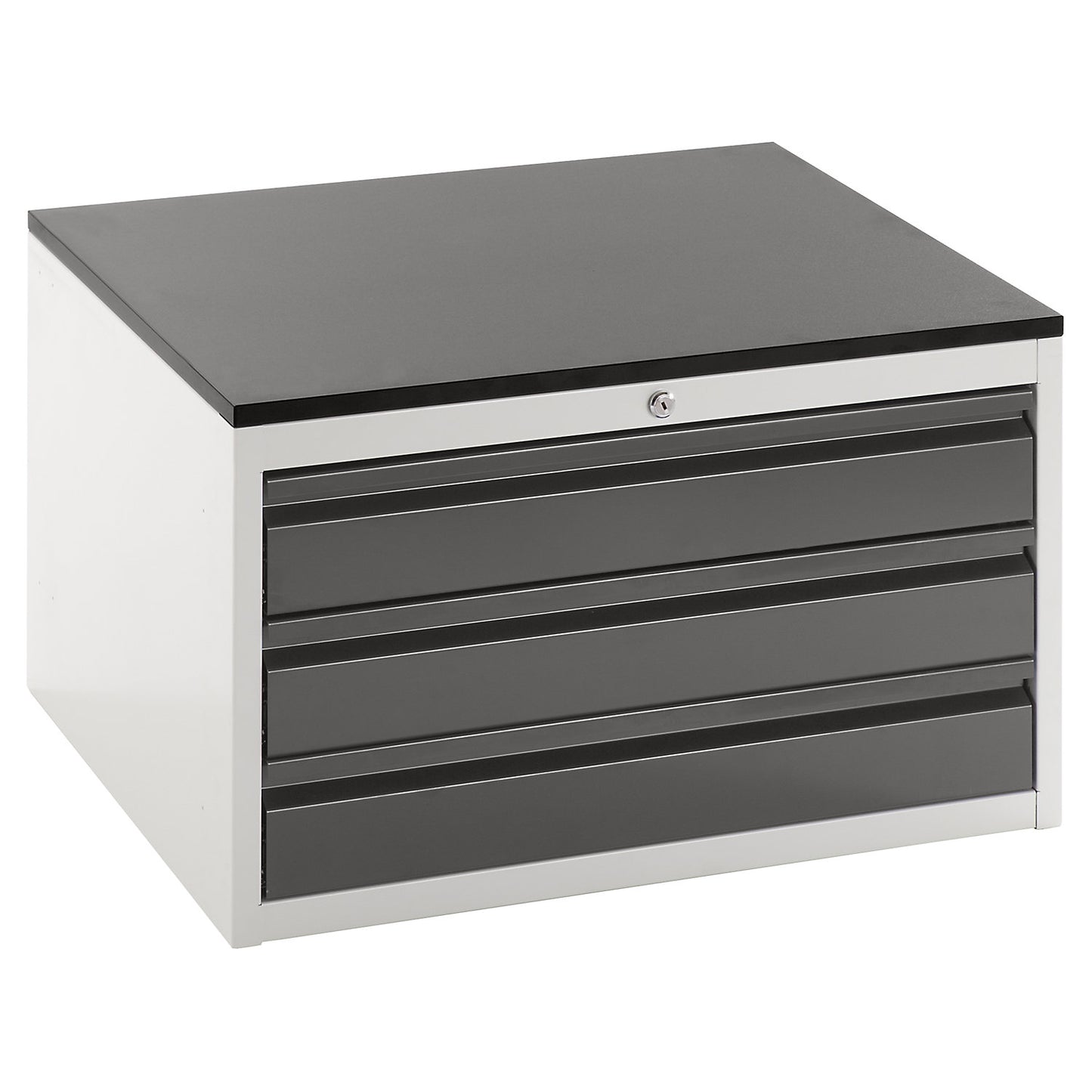 Drawer cupboard with telescopic guides, height 460 mm, 3 x 120 mm drawers, light grey / charcoal, width 770 mm.